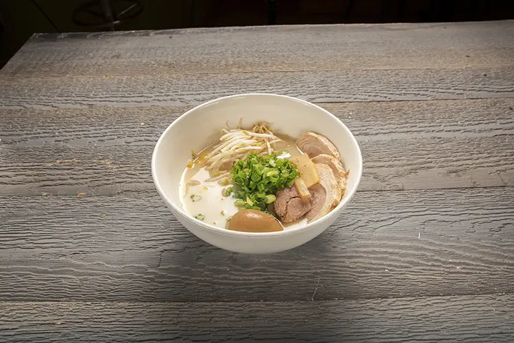 Tonkotsu chashu ramen with bean sprouts and soft‑boiled egg at P P Pop Taiwanese Noodle Restaurant, a Taiwanese Restaurant in Monterey Park
